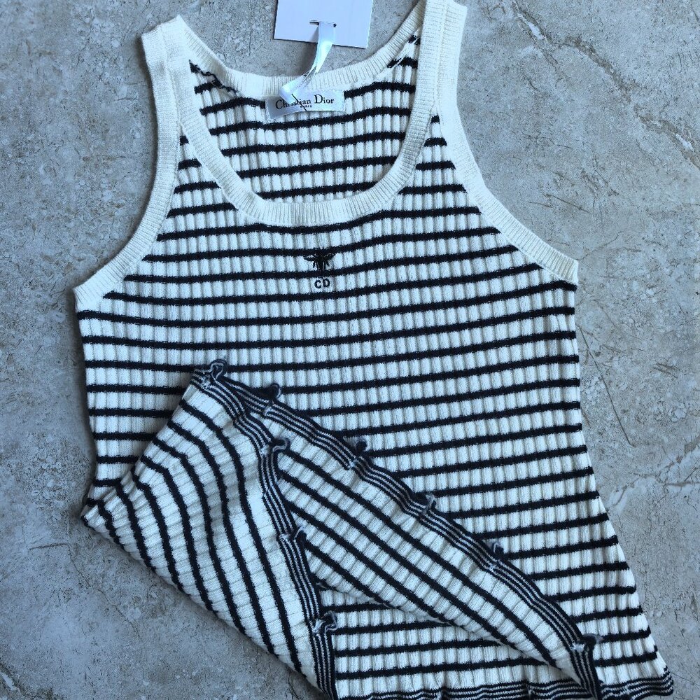 Dior Black and White Striped Crop Top